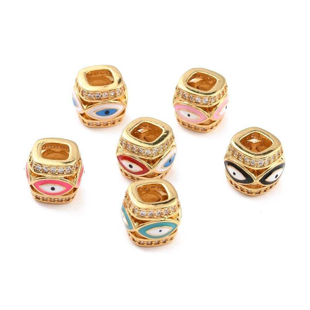 8887 10 Pcs Micro Pave Clear Cubic Zirconia Beads Enamel Large Hole Beads